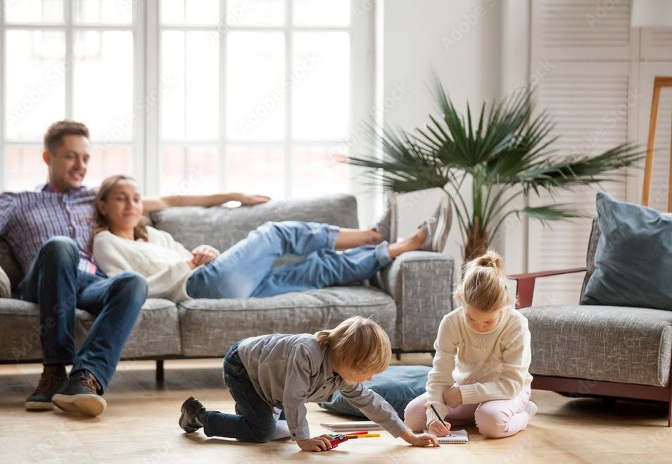 Happy family enjoying clean home environment